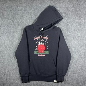 LL BEAN X PEANUTS SNOOPY Let it Snow Pullover Hoodie Black Size Small #2050